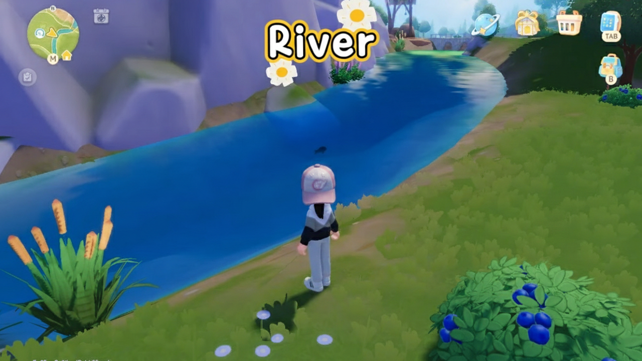 In-game map of Heartopia showing the All Rivers fishing location with coastline and ocean area.