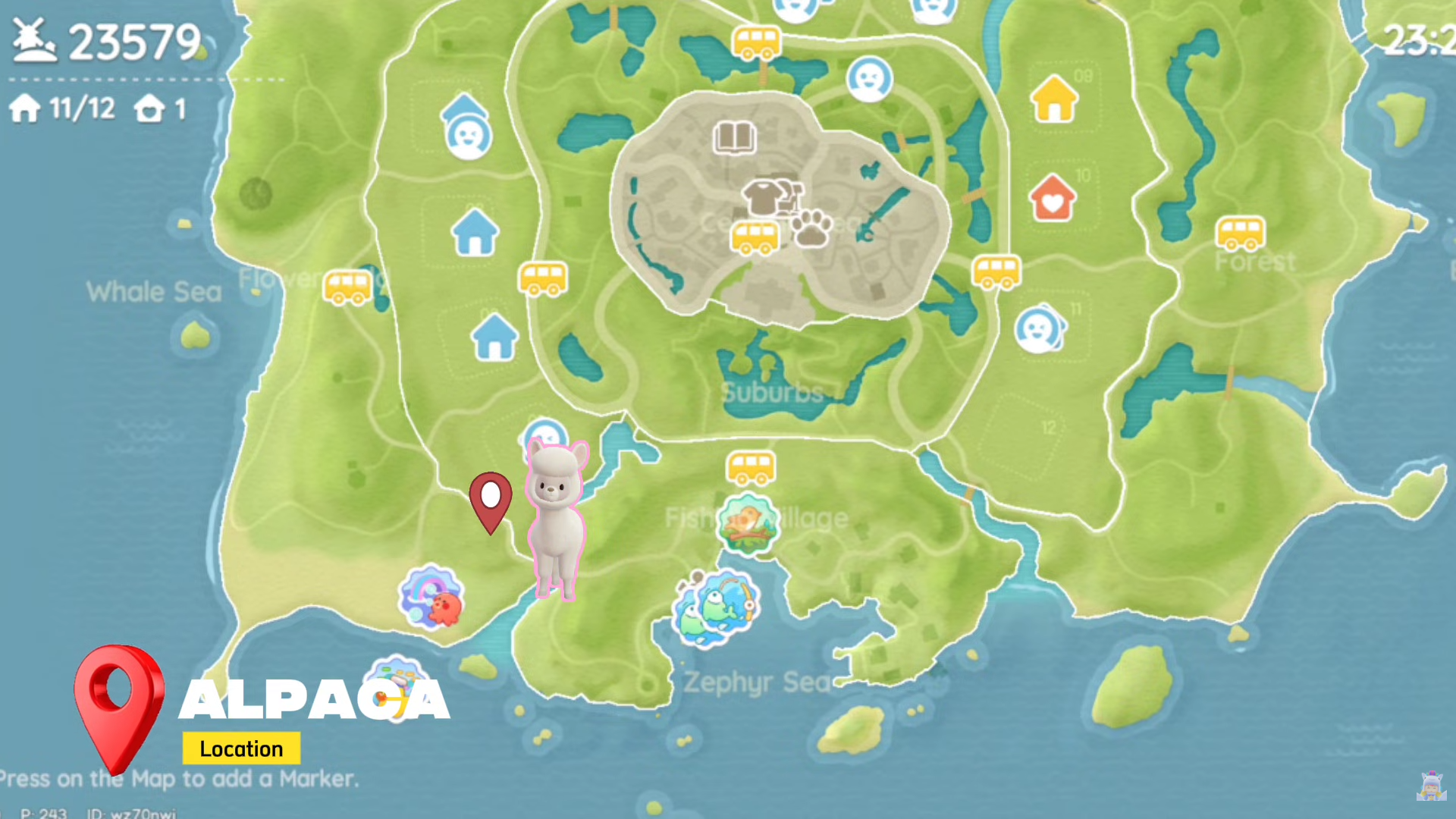 Heartopia map showing the exact Alpaca location