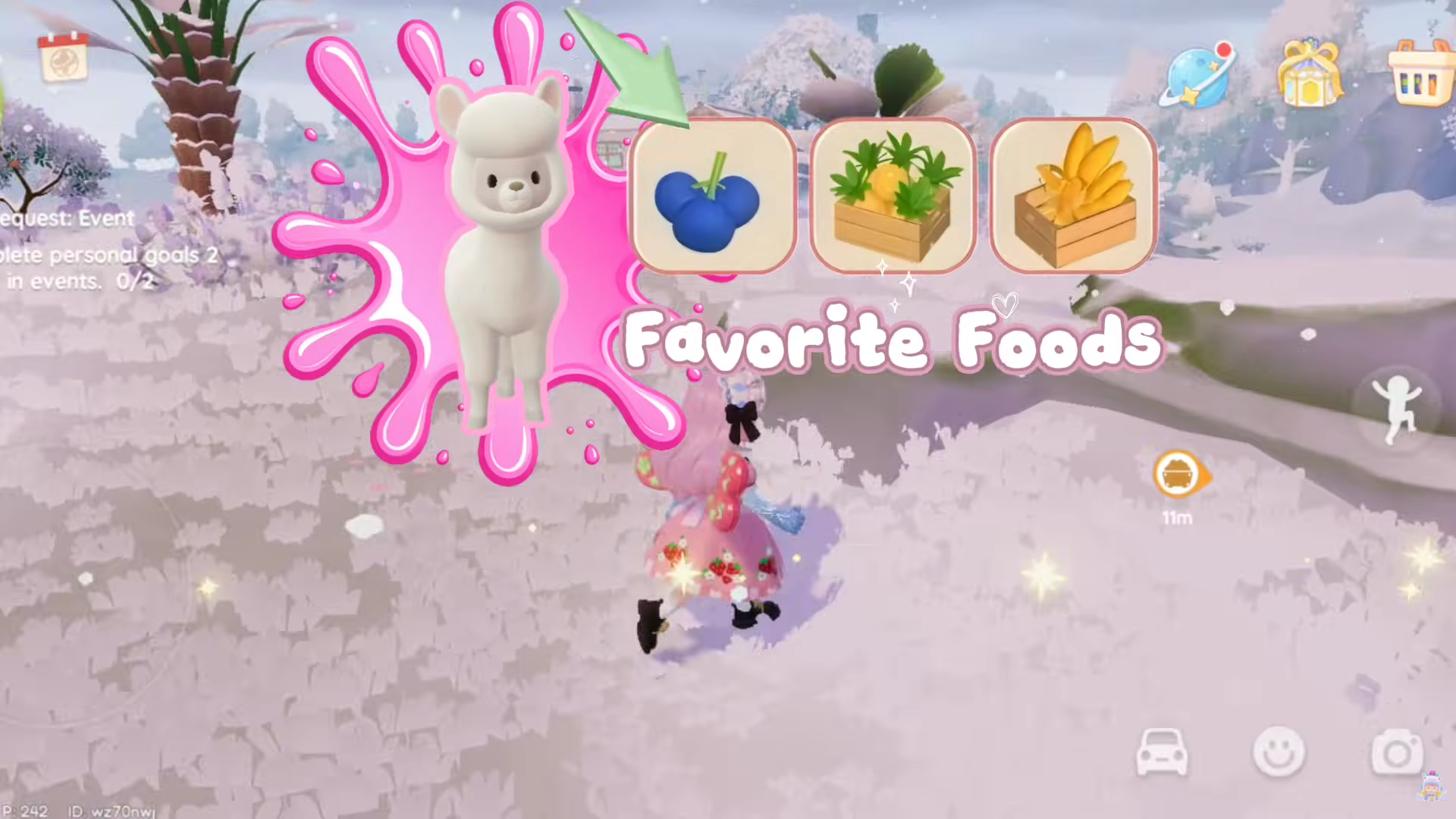 Alpaca favorite foods menu in Heartopia