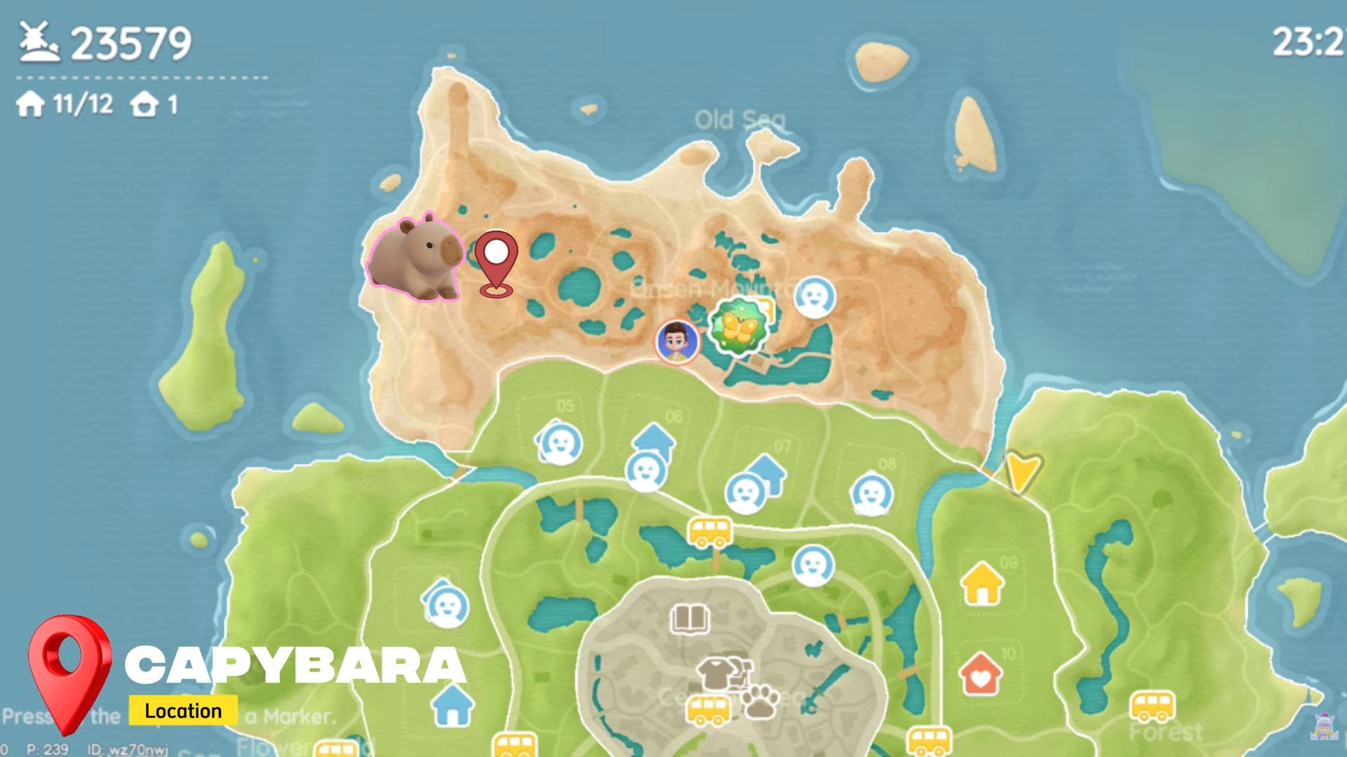 Heartopia map showing the exact Capybara location