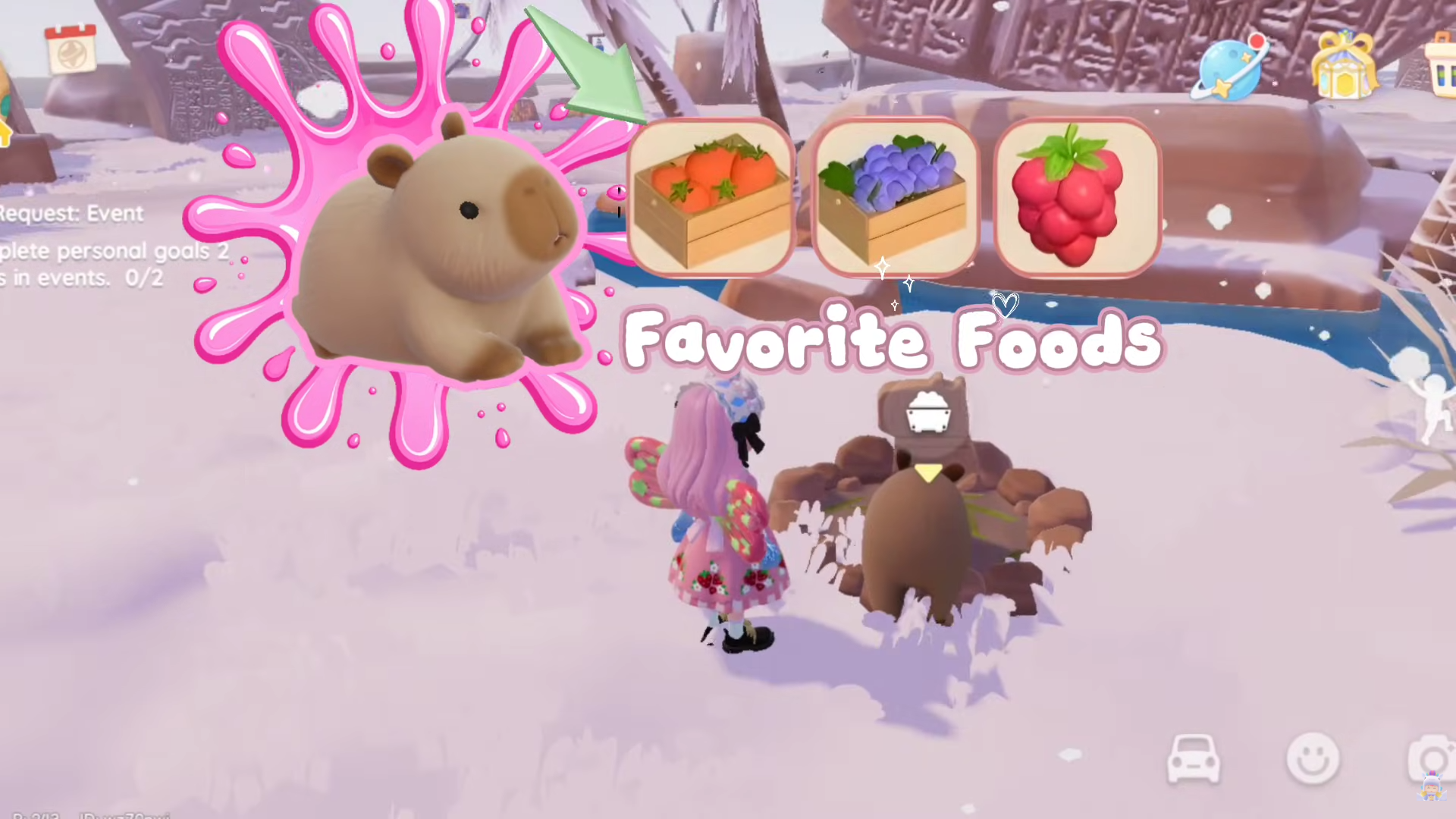 Capybara favorite foods menu in Heartopia