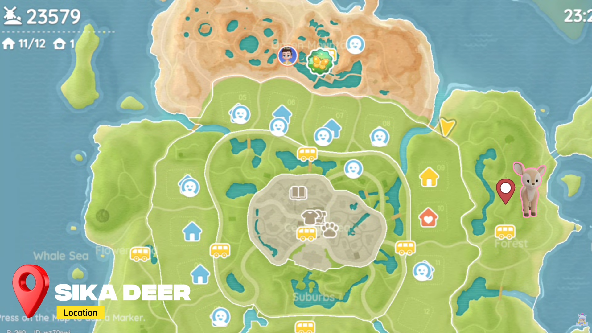 Heartopia map showing the exact Deer location
