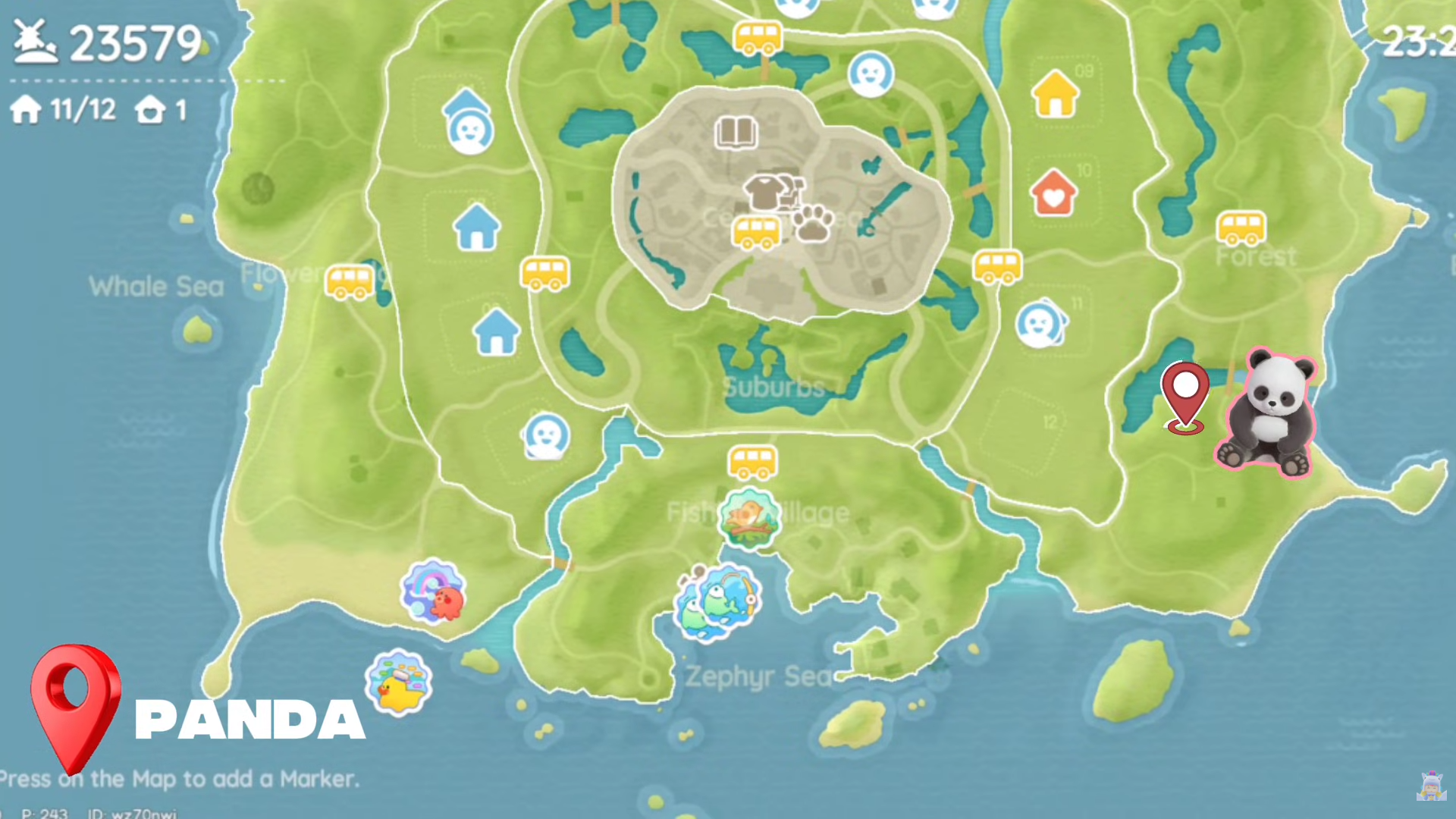 Heartopia map showing the exact Panda location