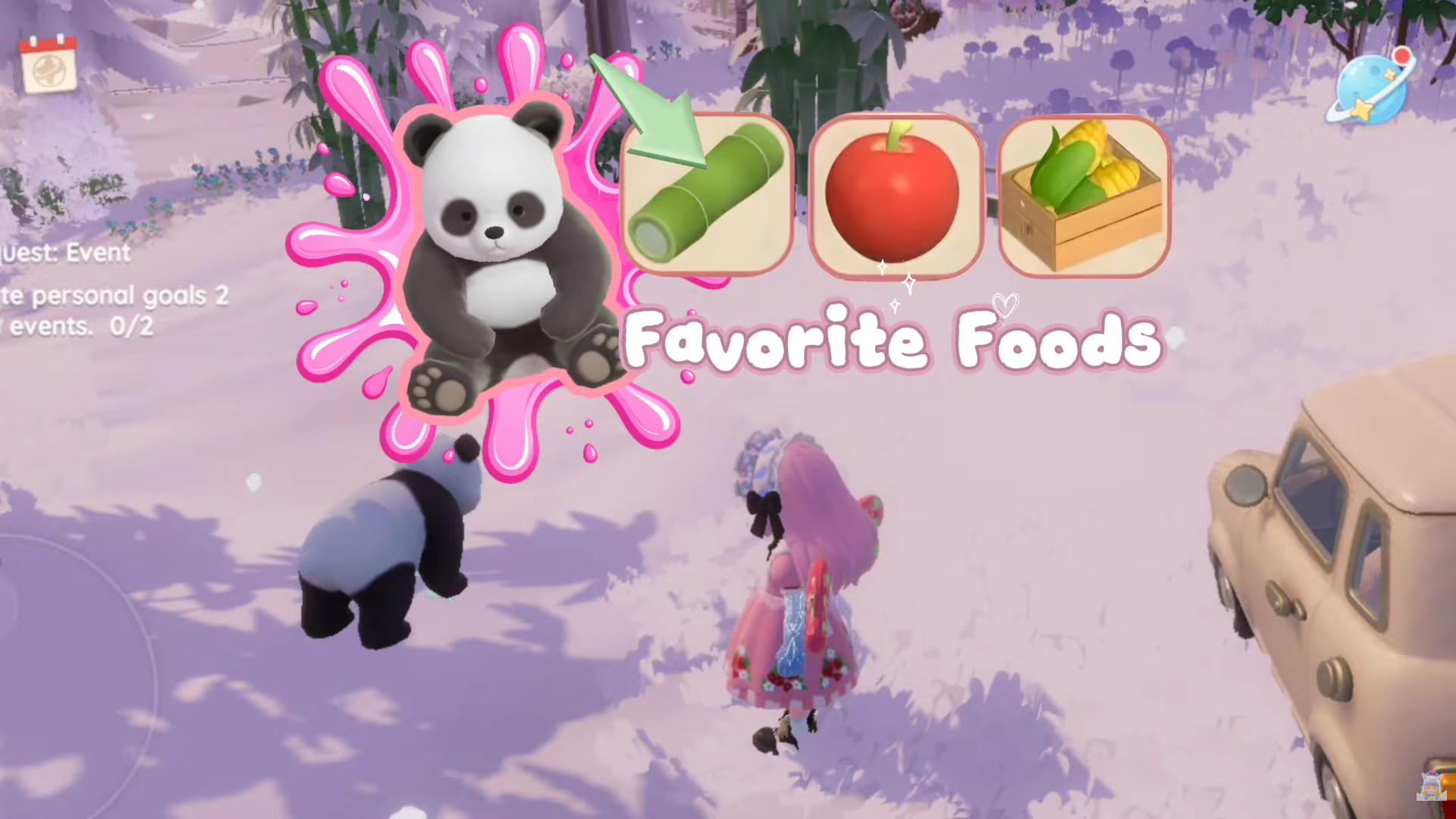 Panda favorite foods menu in Heartopia