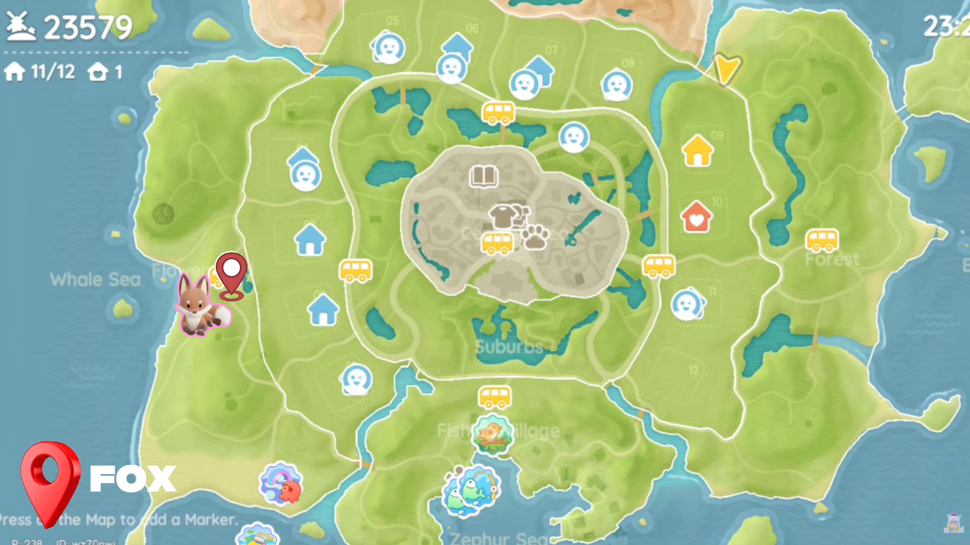 Heartopia map showing the exact Fox location