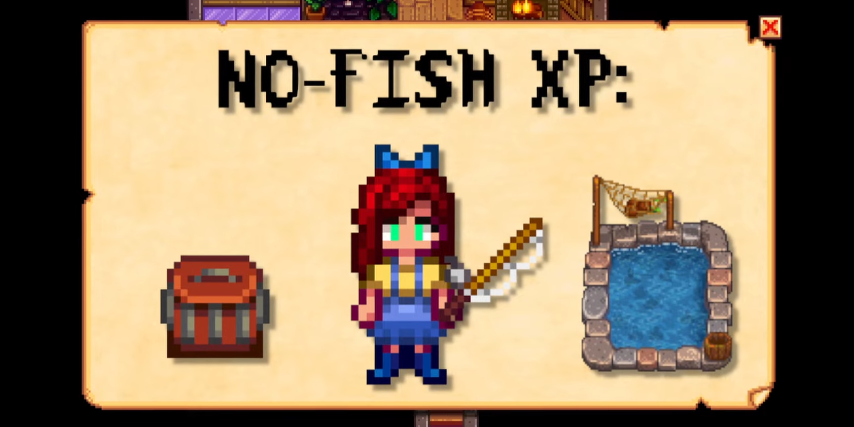 Stardew Valley comparison graphic showing crab pots and fish ponds as no-fishing XP methods